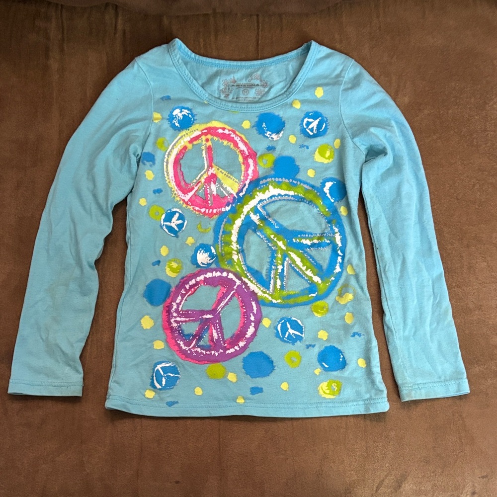 Arizona Jean Company Kids Long Sleeve Tee - Light Blue with Peace Symbols